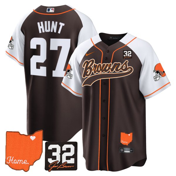 Men's Browns #32 Jim Brown Memorial & Home Patch Baseball Jersey - All Stitched - Image 7