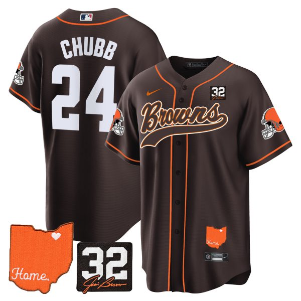 Men's Browns #32 Jim Brown Memorial & Home Patch Baseball Jersey - All Stitched - Image 10
