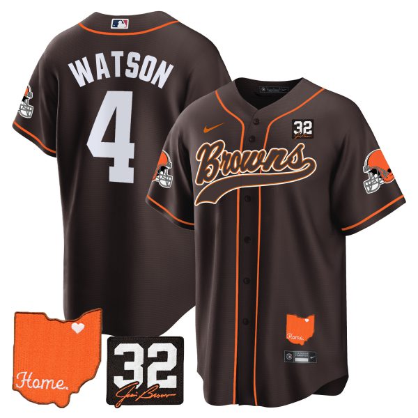 Men's Browns #32 Jim Brown Memorial & Home Patch Baseball Jersey - All Stitched - Image 11