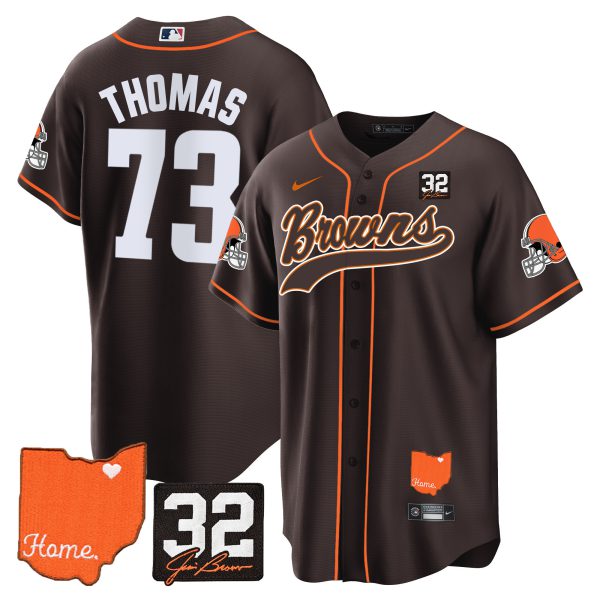 Men's Browns #32 Jim Brown Memorial & Home Patch Baseball Jersey - All Stitched - Image 12
