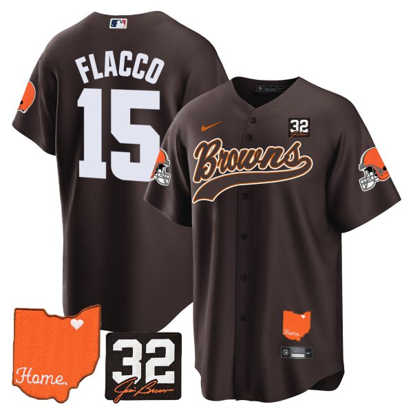 Men's Browns #32 Jim Brown Memorial & Home Patch Baseball Jersey - All Stitched - Image 17