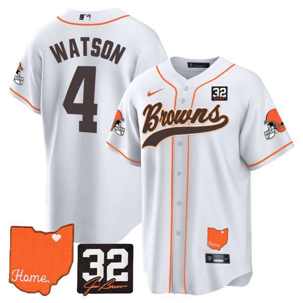Men's Browns #32 Jim Brown Memorial & Home Patch Baseball Jersey - All Stitched - Image 20