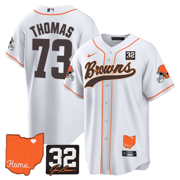 Men's Browns #32 Jim Brown Memorial & Home Patch Baseball Jersey - All Stitched - Image 21