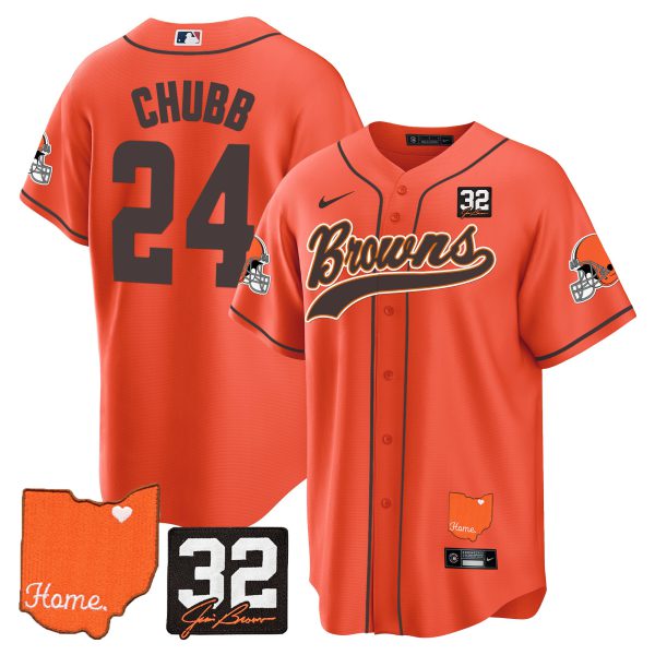 Men's Browns #32 Jim Brown Memorial & Home Patch Baseball Jersey - All Stitched - Image 28