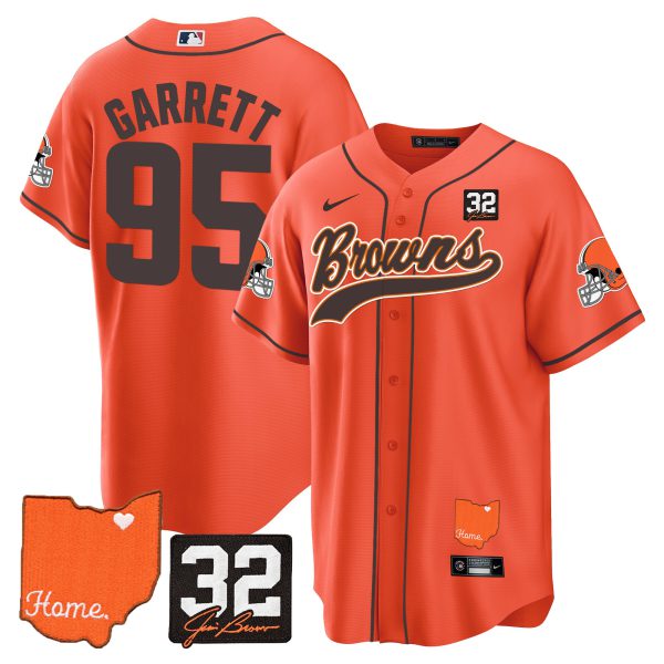 Men's Browns #32 Jim Brown Memorial & Home Patch Baseball Jersey - All Stitched - Image 32