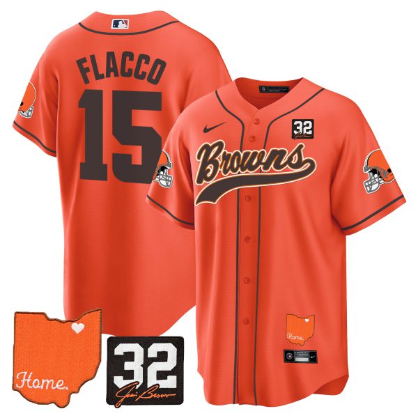 Men's Browns #32 Jim Brown Memorial & Home Patch Baseball Jersey - All Stitched - Image 35