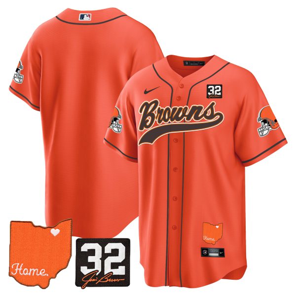 Men's Browns #32 Jim Brown Memorial & Home Patch Baseball Jersey - All Stitched - Image 36