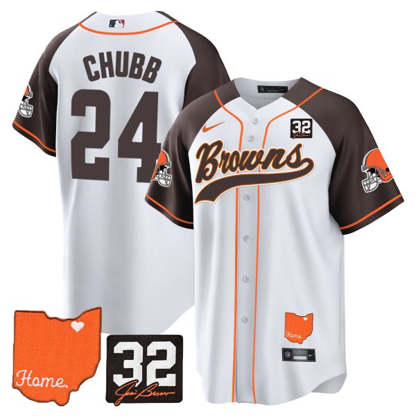 Men's Browns #32 Jim Brown Memorial & Home Patch Baseball Jersey - All Stitched - Image 37