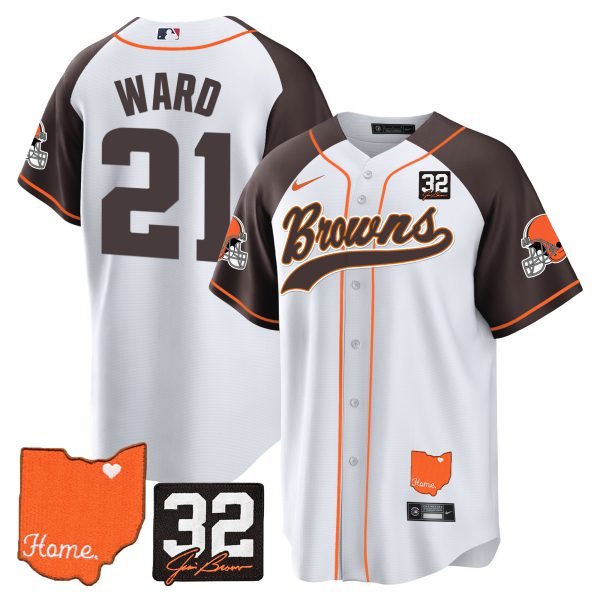 Men's Browns #32 Jim Brown Memorial & Home Patch Baseball Jersey - All Stitched - Image 42