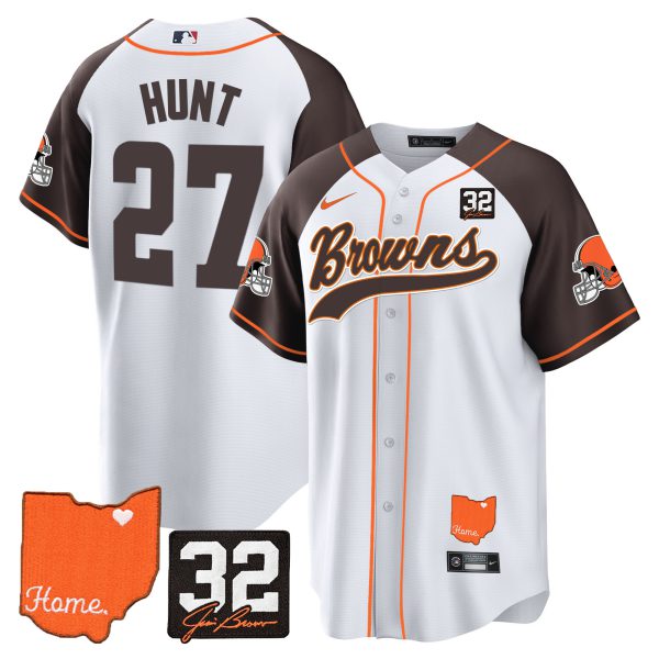 Men's Browns #32 Jim Brown Memorial & Home Patch Baseball Jersey - All Stitched - Image 43