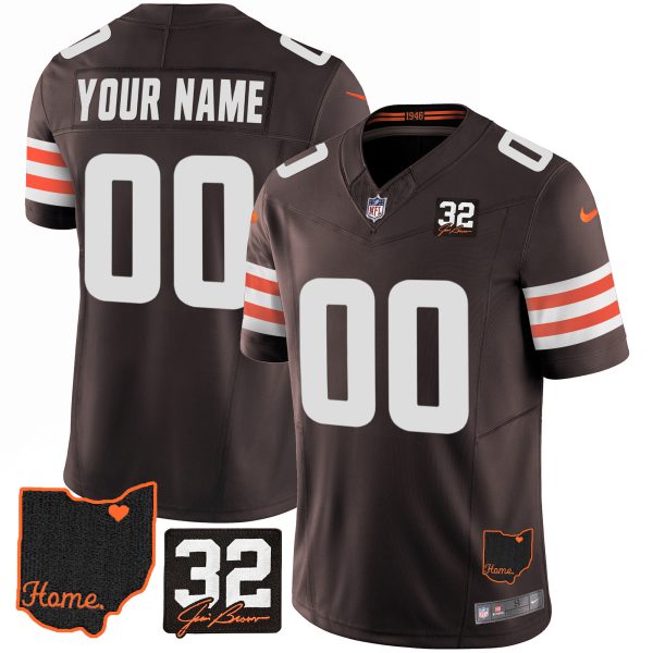 Browns #32 Jim Brown Memorial & Home Patch Custom Jersey V3 - All Stitched - Image 2