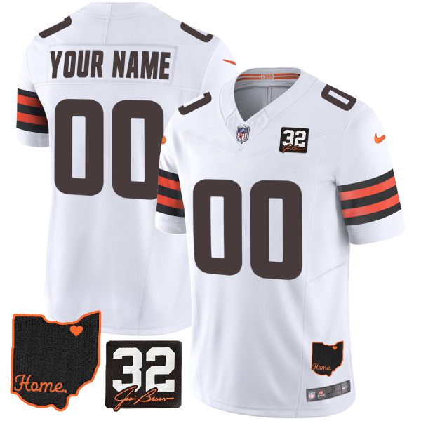 Browns #32 Jim Brown Memorial & Home Patch Custom Jersey V3 - All Stitched - Image 3