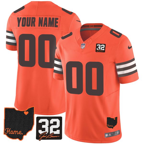 Browns #32 Jim Brown Memorial & Home Patch Custom Jersey V3 - All Stitched - Image 4