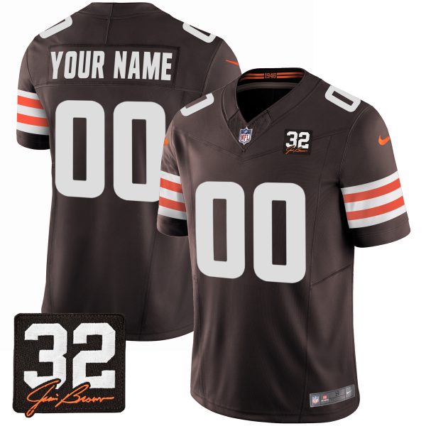 Browns #32 Jim Brown Memorial Patch Custom Jersey - All Stitched - Image 2