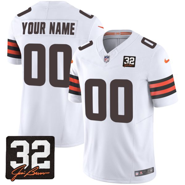 Browns #32 Jim Brown Memorial Patch Custom Jersey - All Stitched - Image 3