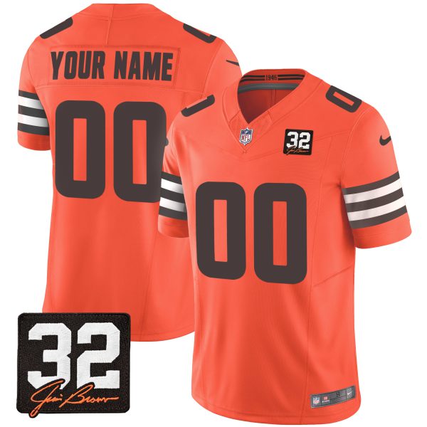 Browns #32 Jim Brown Memorial Patch Custom Jersey - All Stitched - Image 4