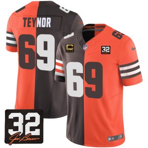 Cleveland Browns Brown Orange Split Jersey - All Stitched