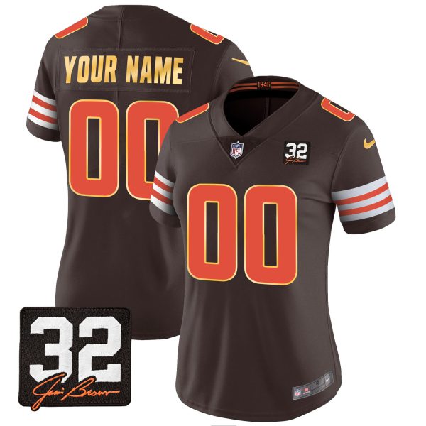Browns #32 Jim Brown Memorial Patch Gold Trim Custom Jersey - All Stitched - Image 6