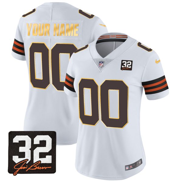 Browns #32 Jim Brown Memorial Patch Gold Trim Custom Jersey - All Stitched - Image 7