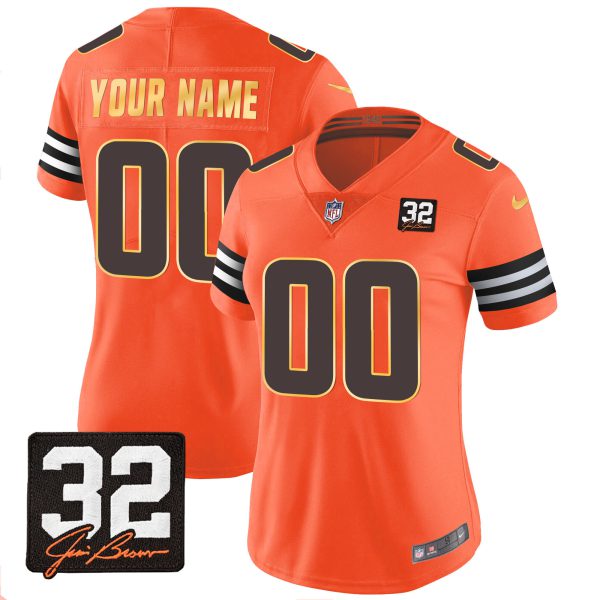 Browns #32 Jim Brown Memorial Patch Gold Trim Custom Jersey - All Stitched - Image 8