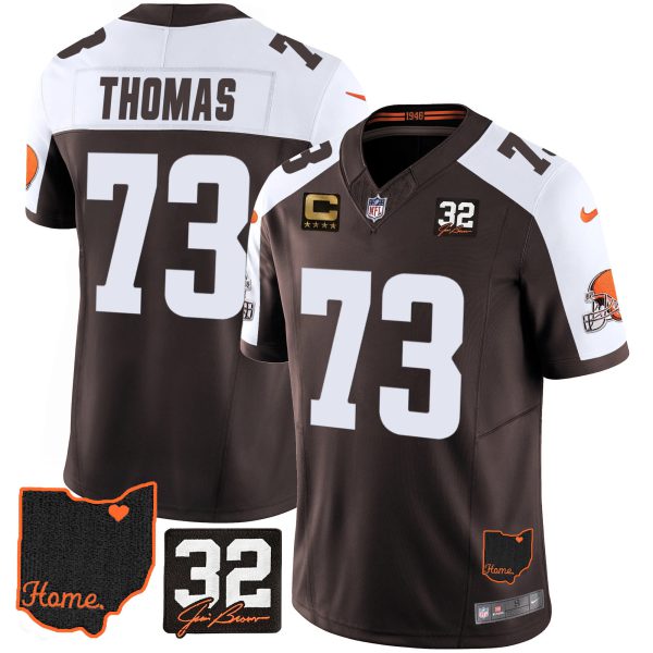 Men's Browns #32 Jim Brown Memorial & Home Patch Jersey V3 - All Stitched - Image 3