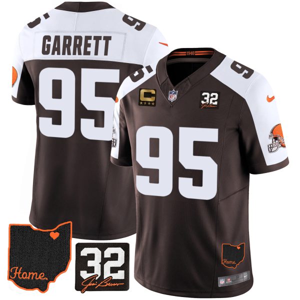 Men's Browns #32 Jim Brown Memorial & Home Patch Jersey V3 - All Stitched - Image 5