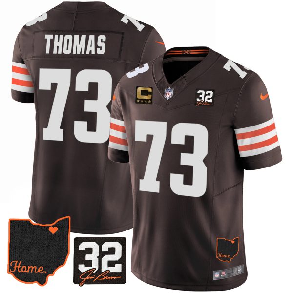 Men's Browns #32 Jim Brown Memorial & Home Patch Jersey V3 - All Stitched - Image 12