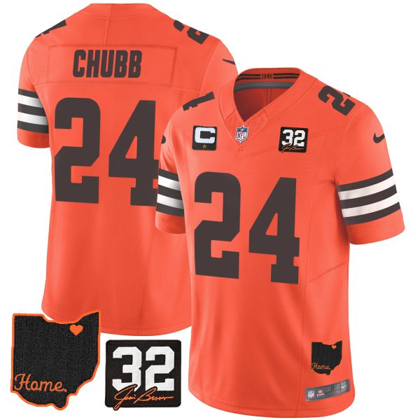 Men's Browns #32 Jim Brown Memorial & Home Patch Jersey V3 - All Stitched - Image 28