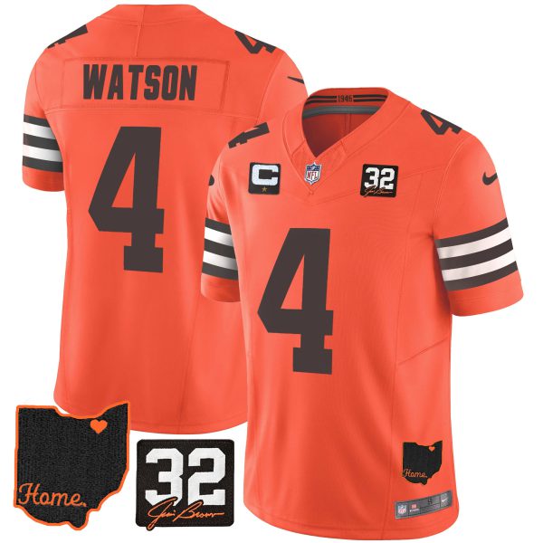 Men's Browns #32 Jim Brown Memorial & Home Patch Jersey V3 - All Stitched - Image 29