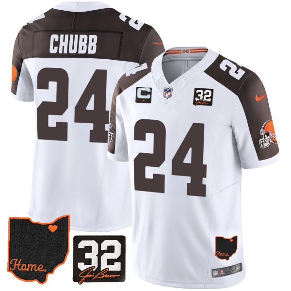 Men's Browns #32 Jim Brown Memorial & Home Patch Jersey V3 - All Stitched - Image 37