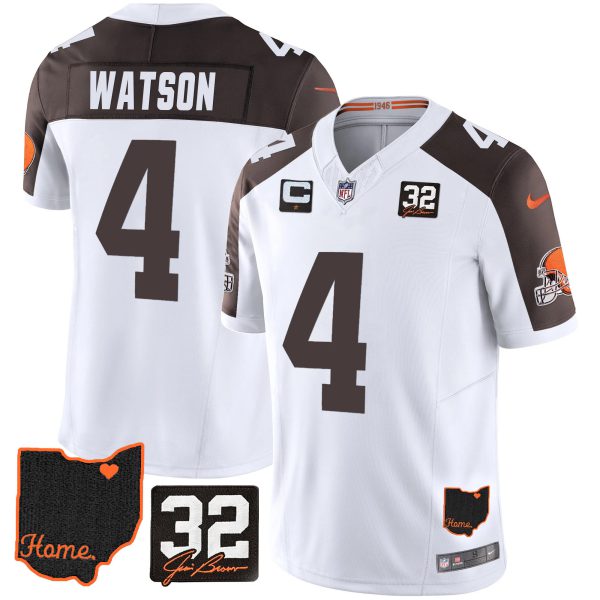 Men's Browns #32 Jim Brown Memorial & Home Patch Jersey V3 - All Stitched - Image 38