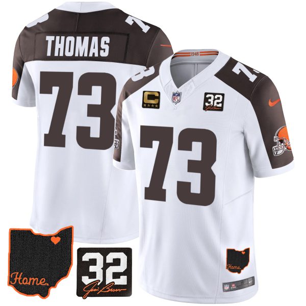 Men's Browns #32 Jim Brown Memorial & Home Patch Jersey V3 - All Stitched - Image 39