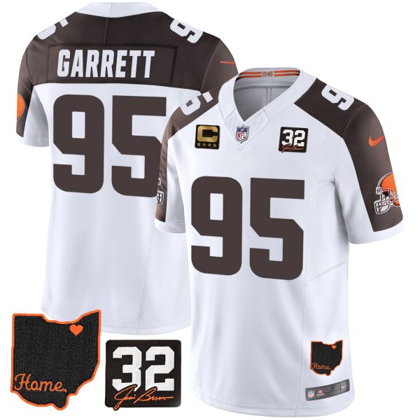 Men's Browns #32 Jim Brown Memorial & Home Patch Jersey V3 - All Stitched - Image 41