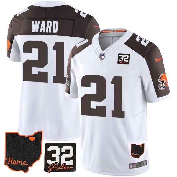 Men's Browns #32 Jim Brown Memorial & Home Patch Jersey V3 - All Stitched - Image 42