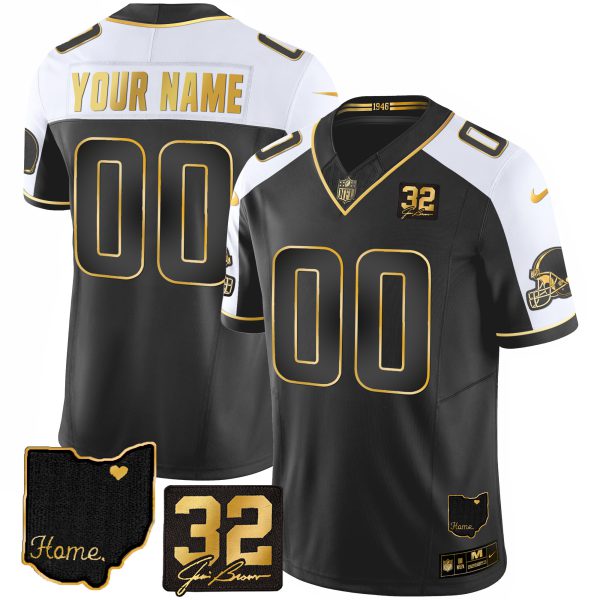 Browns #32 Jim Brown Memorial & Home Patch Gold Custom Jersey - All Stitched - Image 4
