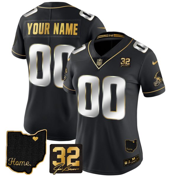 Browns #32 Jim Brown Memorial & Home Patch Gold Custom Jersey - All Stitched - Image 5