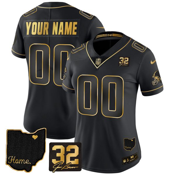Browns #32 Jim Brown Memorial & Home Patch Gold Custom Jersey - All Stitched - Image 6