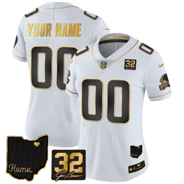 Browns #32 Jim Brown Memorial & Home Patch Gold Custom Jersey - All Stitched - Image 7