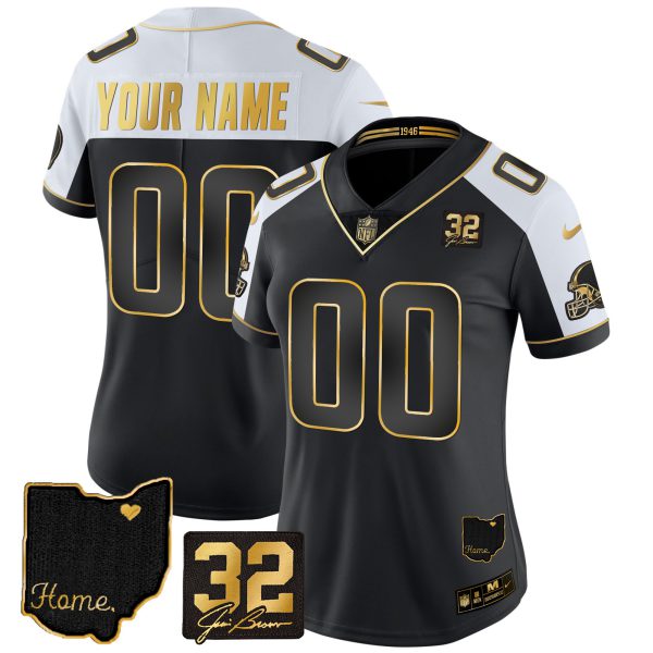 Browns #32 Jim Brown Memorial & Home Patch Gold Custom Jersey - All Stitched - Image 8