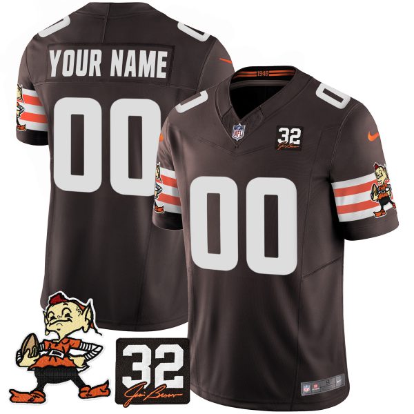 Browns #32 Jim Brown Memorial Patch Vapor Limited Custom Jersey V2 - All Stitched - Image 2