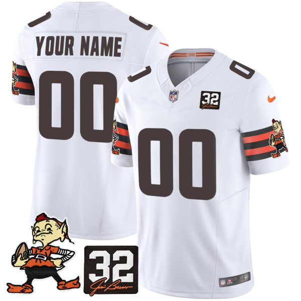 Browns #32 Jim Brown Memorial Patch Vapor Limited Custom Jersey V2 - All Stitched - Image 3