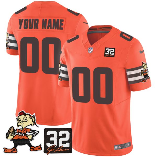 Browns #32 Jim Brown Memorial Patch Vapor Limited Custom Jersey V2 - All Stitched - Image 4