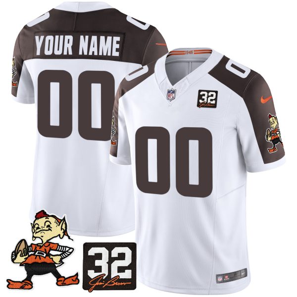 Browns #32 Jim Brown Memorial Patch Vapor Limited Custom Jersey V2 - All Stitched - Image 5