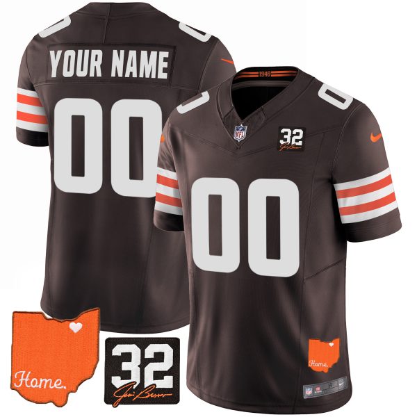 Browns #32 Jim Brown Memorial & Home Patch Custom Jersey V2 - All Stitched - Image 2