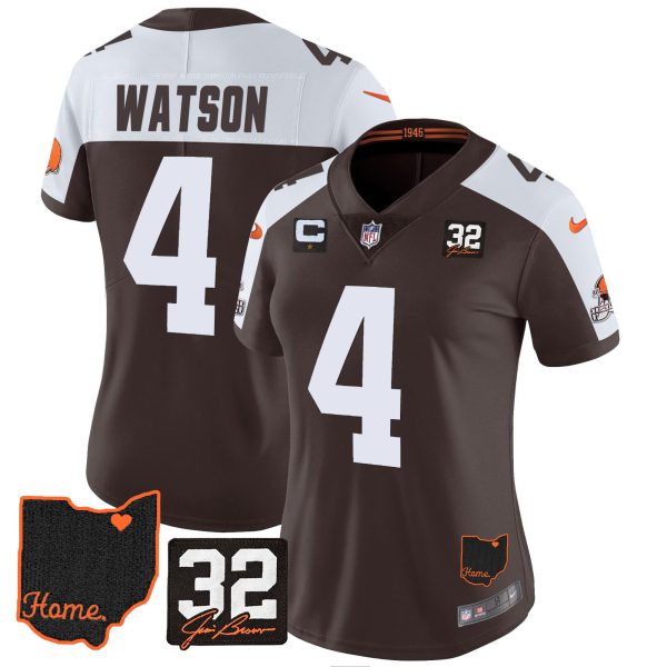 Women's Browns #32 Jim Brown Memorial & Home Patch Jersey V3 - All Stitched - Image 2