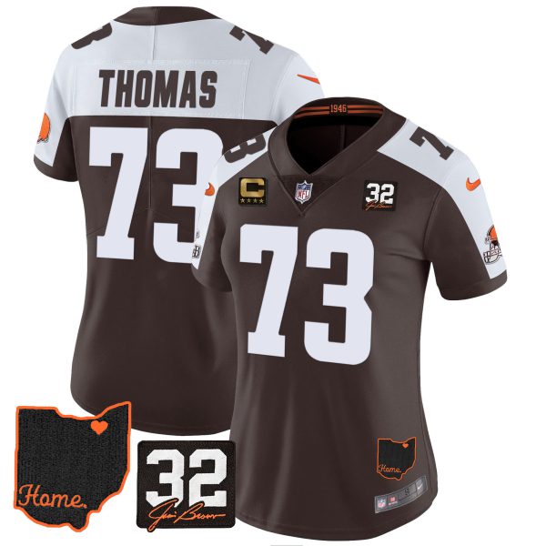 Women's Browns #32 Jim Brown Memorial & Home Patch Jersey V3 - All Stitched - Image 3