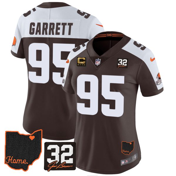 Women's Browns #32 Jim Brown Memorial & Home Patch Jersey V3 - All Stitched - Image 5