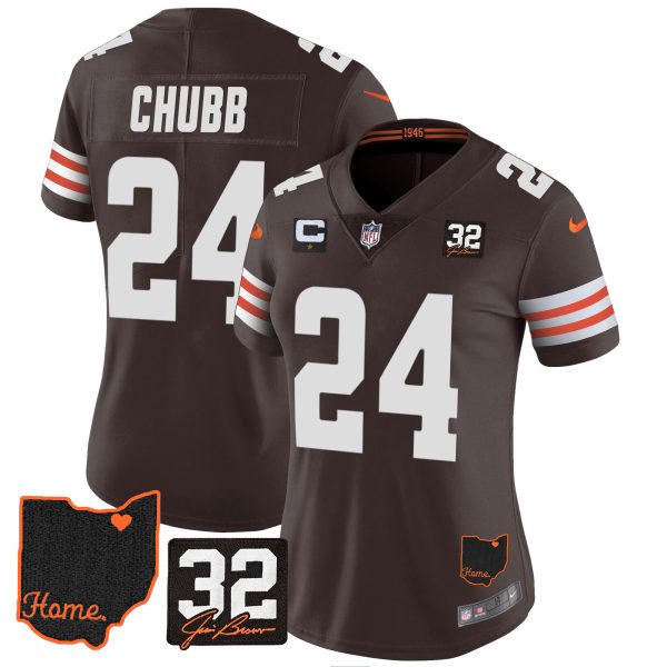 Women's Browns #32 Jim Brown Memorial & Home Patch Jersey V3 - All Stitched - Image 8