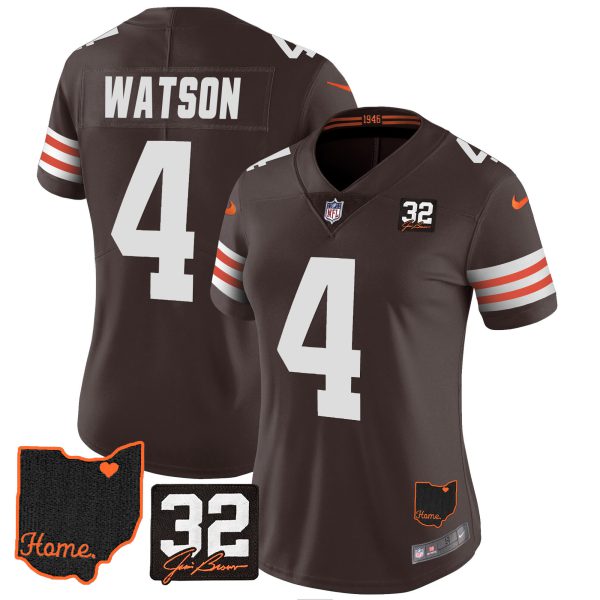 Women's Browns #32 Jim Brown Memorial & Home Patch Jersey V3 - All Stitched - Image 9