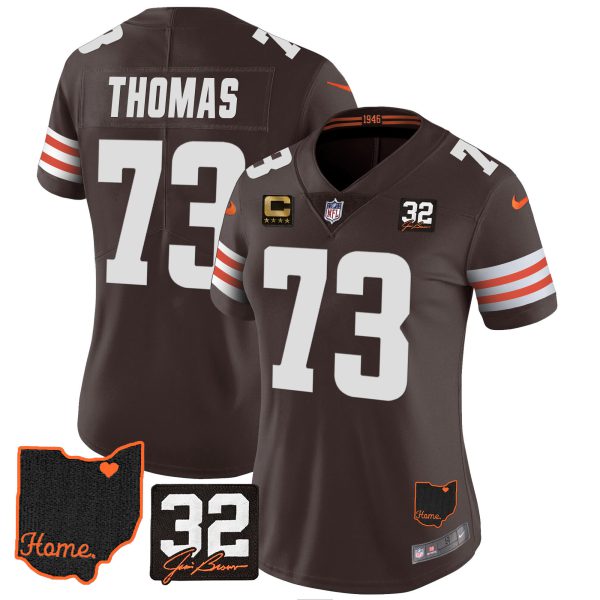 Women's Browns #32 Jim Brown Memorial & Home Patch Jersey V3 - All Stitched - Image 10